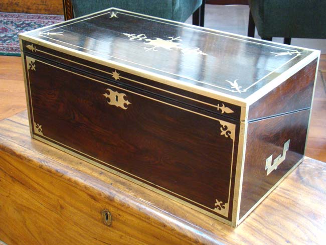 A Fabulous English Brass Mounted Rosewood combination Writing Box and Dressing Box circa 1825